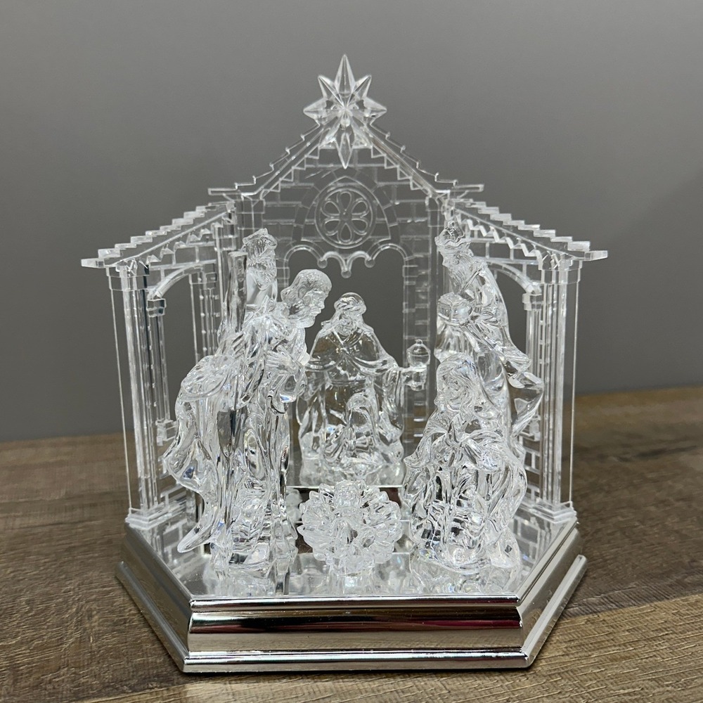 Lighted Clear Acrylic Nativity Scene Holy Family Wise Men Star Christmas Decor